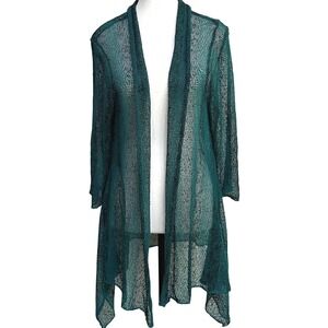 Kaktus Open Knit Cardigan Womens XL Teal Mesh Boho Coastal Mermaidcore Ethereal